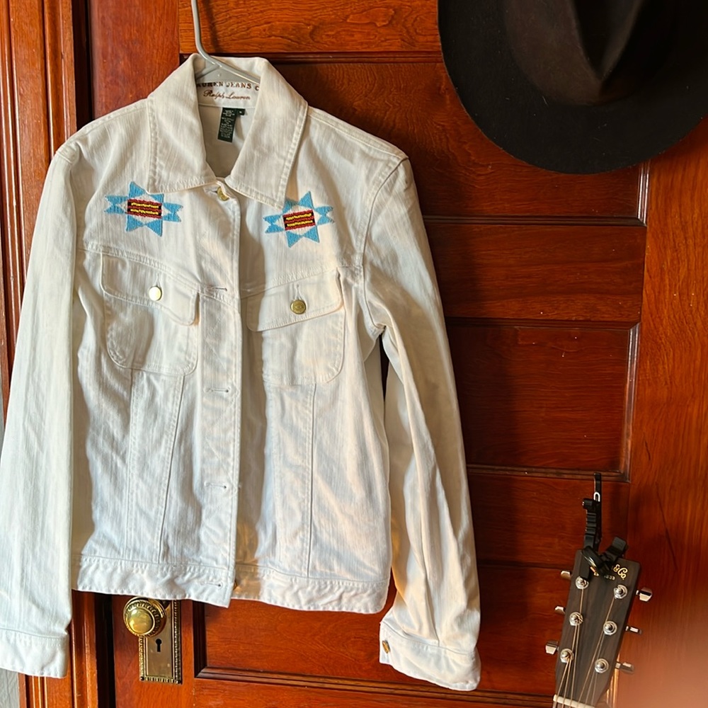 Ralph Lauren White Denim southwestern jacket. Medium new, no tags